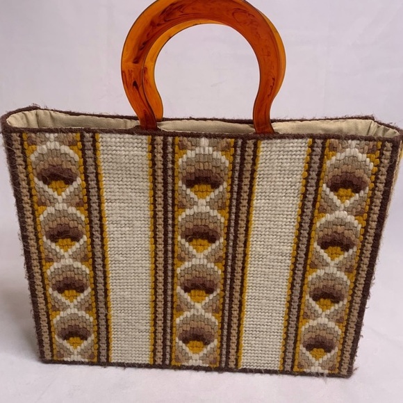 Handmade needlepoint handbag retro brown vintage purse fall colors grandmacore - Picture 2 of 11